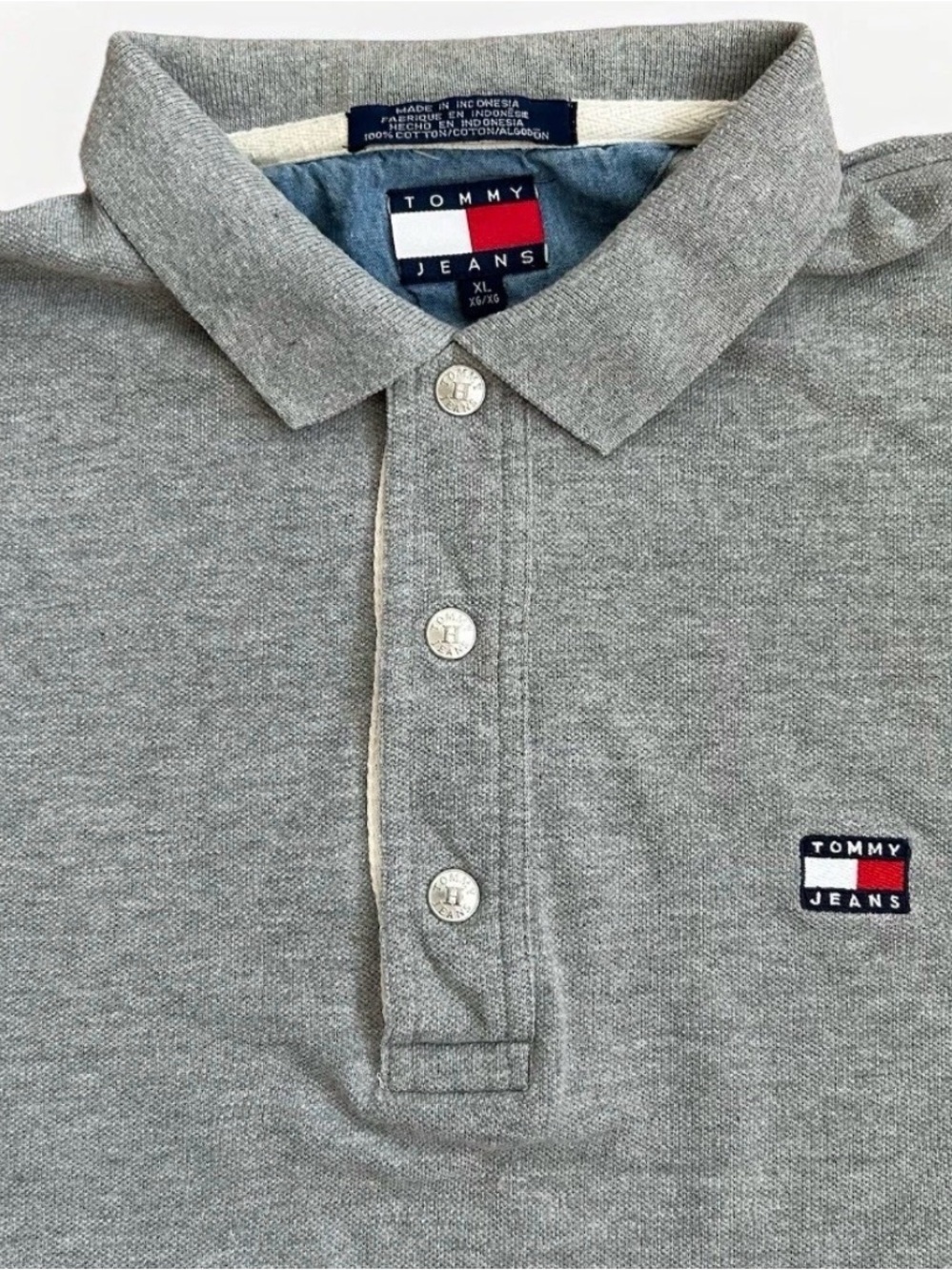 Vintage 1990s Tommy Jeans Oversized Gray Polo Excellent Condition Size XL